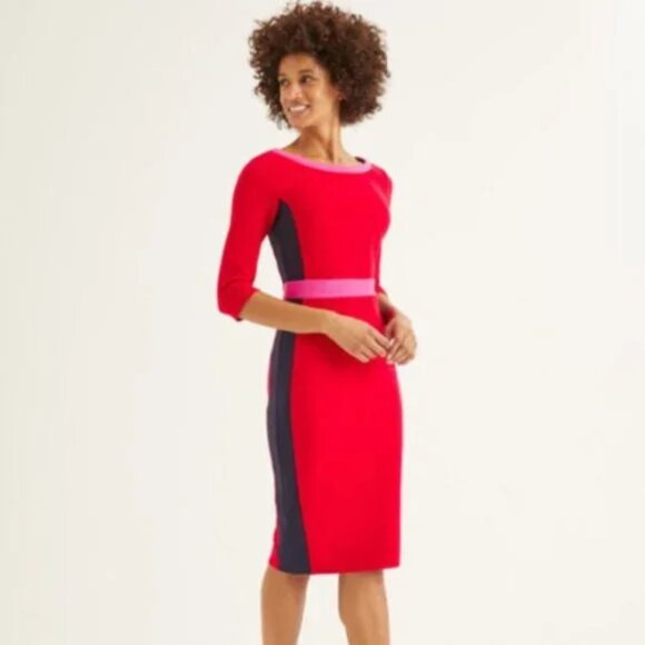 Boden Leah Ottoman Sheath Colorblock Dress Size 10 Knee Length Career Work Red - Picture 1 of 10